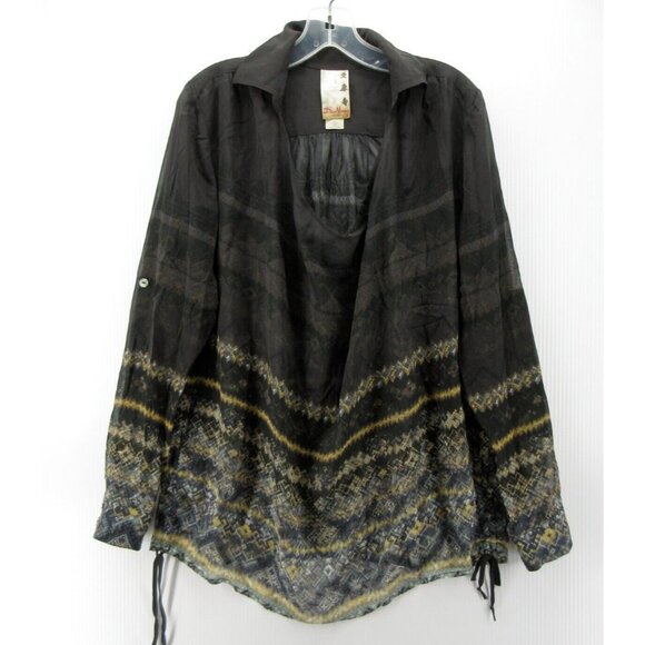 Da-Nang Tops - Da Nang Top Small Silk Tunic Blouse Southwestern Boho Sheer Roll Tab
